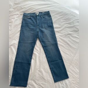 Frame Denim Blue Straight Leg Jeans with Lived-In Look